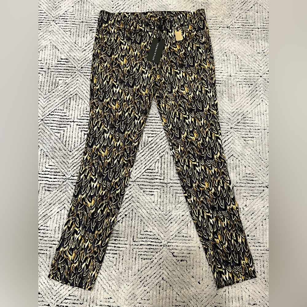 NWT Rare Thomas Wylde Black and Gold Patterned Trousers